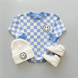 Bubble Romper | Checkered Smiley Blue