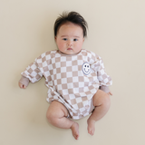 Bubble Romper | Checkered Smiley Latte