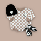 Bubble Romper | Checkered Smiley Latte