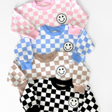 Bubble Romper | Checkered Smiley Blue