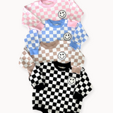 Bubble Romper | Checkered Smiley Black