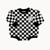 Bubble Romper | Checkered Smiley Black