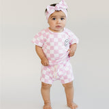 Checkered Shorts Set | Pink