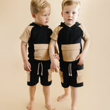Terry Cargo Shorts Set | Black & Tan