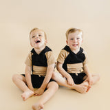 Terry Cargo Shorts Set | Black & Tan
