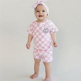 Checkered Shorts Set | Pink