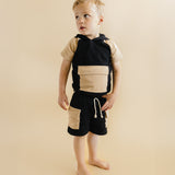 Terry Cargo Shorts Set | Black & Tan