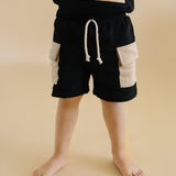 Terry Cargo Shorts Set | Black & Tan