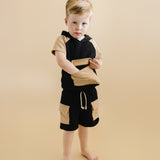Terry Cargo Shorts Set | Black & Tan