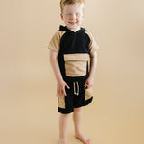 Terry Cargo Shorts Set | Black & Tan