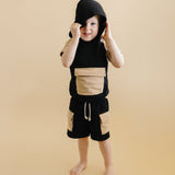 Terry Cargo Shorts Set | Black & Tan