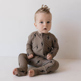 Bamboo Zip Pajamas | Brown & Black Lightning Bolt