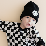 Bubble Romper | Checkered Smiley Black