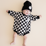 Bubble Romper | Checkered Smiley Black