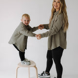Kids Waffle Shacket | Khaki Green