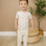 Neutral Checker 2pc Bamboo Pajamas - Toddler Boy PJs Set