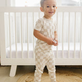 Neutral Checker 2pc Bamboo Pajamas - Toddler Boy PJs Set