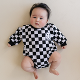 Bubble Romper | Checkered Smiley Black
