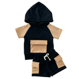 Terry Cargo Shorts Set | Black & Tan