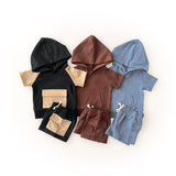 Terry Cargo Shorts Set | Black & Tan