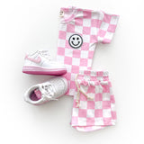 Checkered Shorts Set | Pink