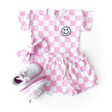Checkered Shorts Set | Pink