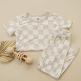 Neutral Checker 2pc Bamboo Pajamas - Toddler Boy PJs Set