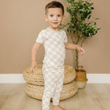 Neutral Checker 2pc Bamboo Pajamas - Toddler Boy PJs Set