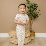 Neutral Checker 2pc Bamboo Pajamas - Toddler Boy PJs Set