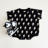 Short Sleeve Bubble Romper | Black Bolts