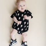 Short Sleeve Bubble Romper | Black Bolts