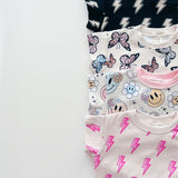 Short Sleeve Bubble Romper | Black Bolts