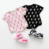 Short Sleeve Bubble Romper | Black Bolts