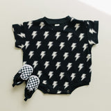 Short Sleeve Bubble Romper | Black Bolts