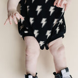 Short Sleeve Bubble Romper | Black Bolts