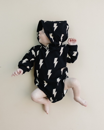 Hooded Bubble Romper  |  Black Bolts