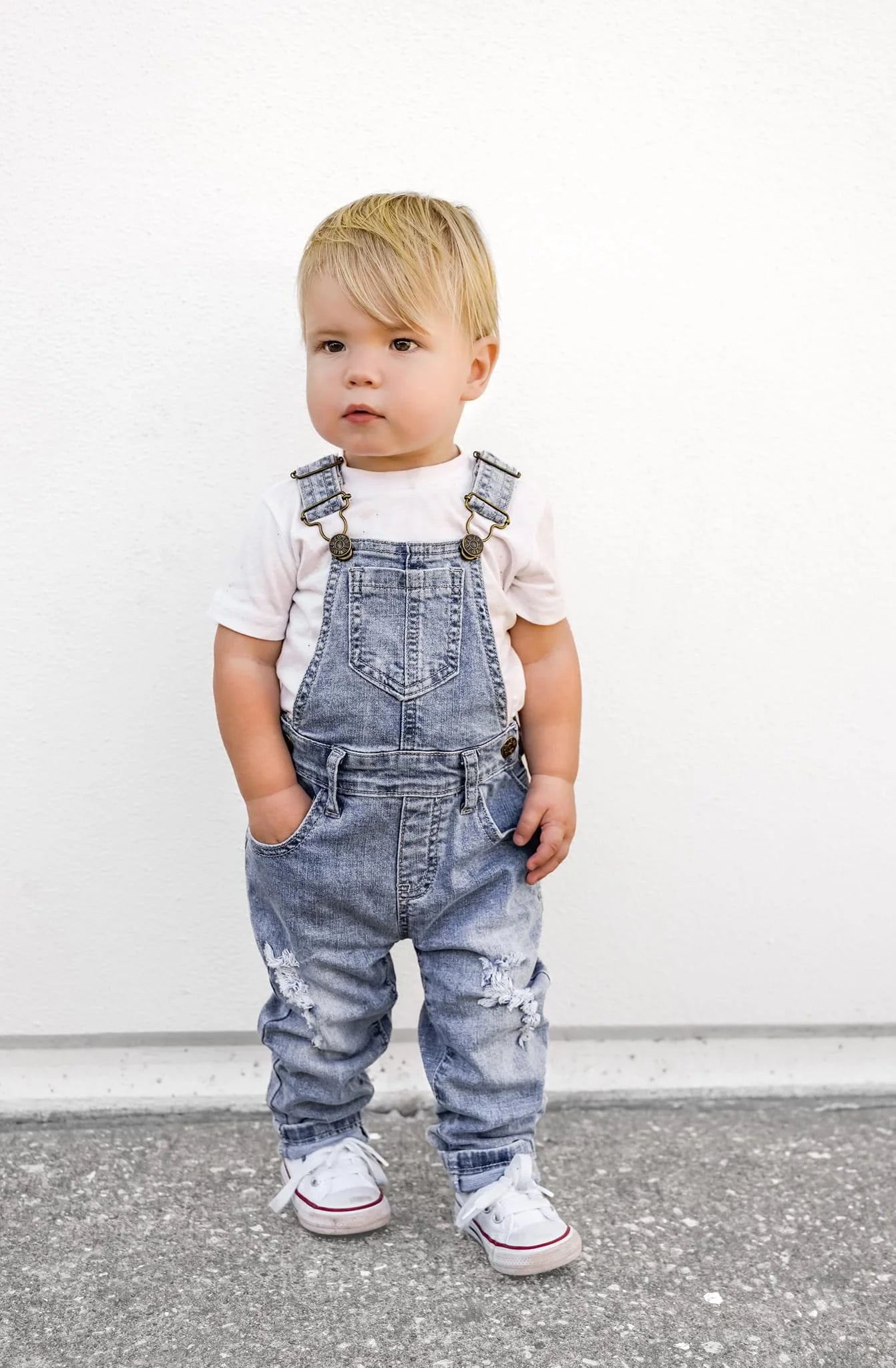 Distressed Denim Overall - Light Wash