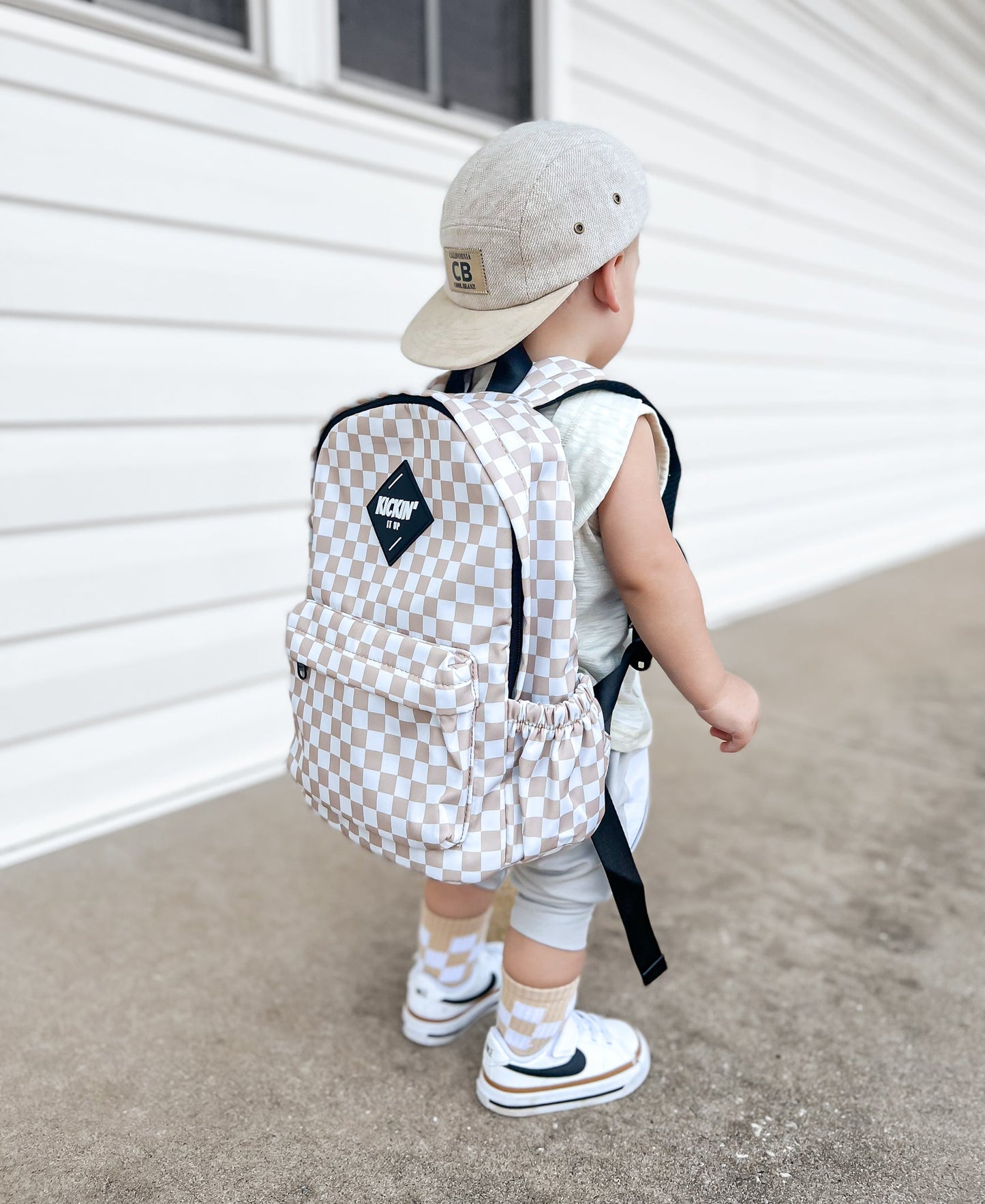 Mid-Size Tan Checkered Backpack