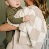 Taupe Checkered Plush Blanket