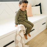 Taupe Checkered Plush Blanket
