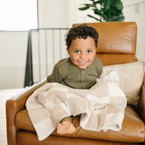 Taupe Checkered Plush Blanket