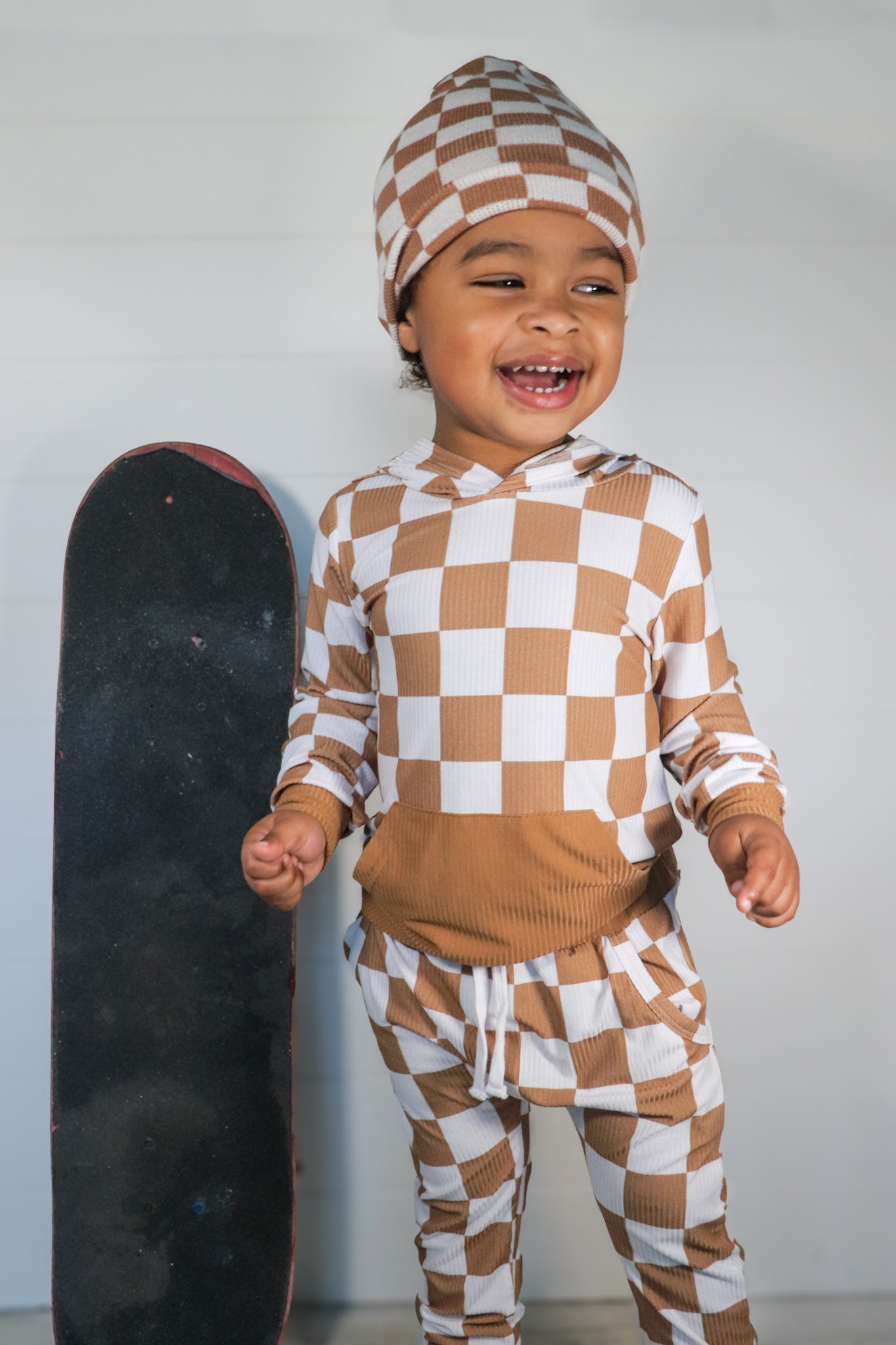 Ribbed Check Collection: Camel Jogger Set