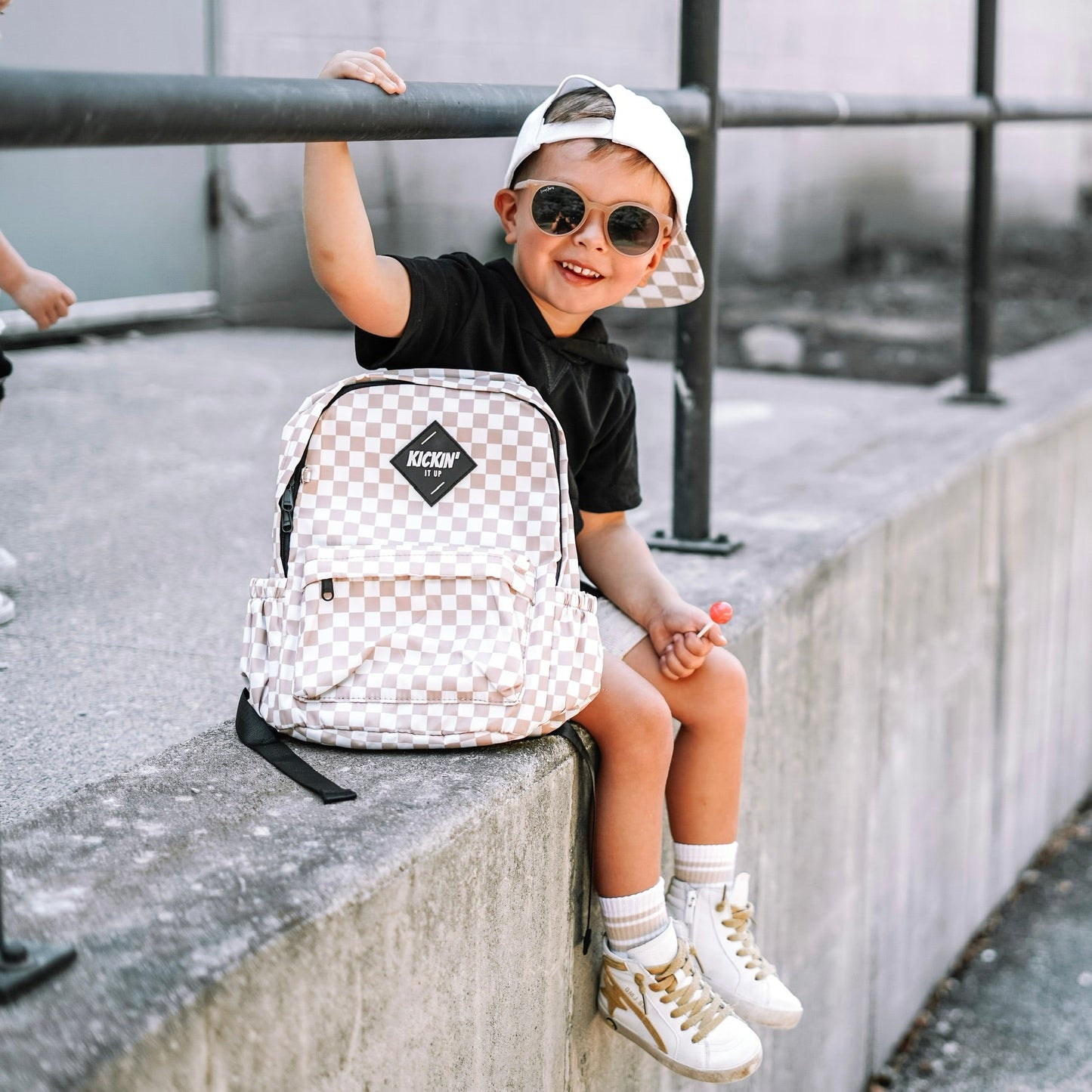 Mid-Size Tan Checkered Backpack