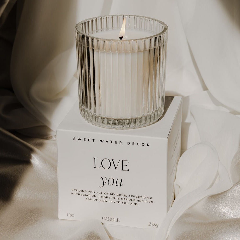 Love You Fluted Soy Candle - Ribbed Glass Jar with Box - 12 oz