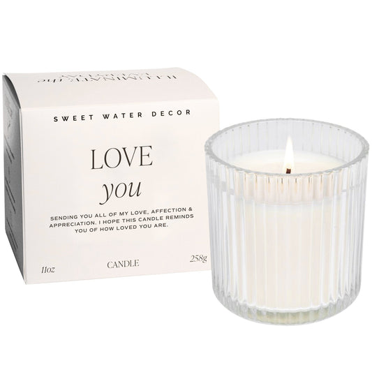 Love You Fluted Soy Candle - Ribbed Glass Jar with Box - 12 oz