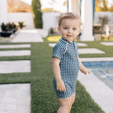Navy Gingham Zipper Swimsuit