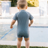 Navy Gingham Zipper Swimsuit