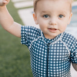 Navy Gingham Zipper Swimsuit