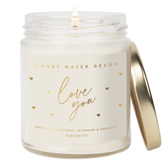 Love You Soy Candle Patterned - Clear Jar - 9 oz