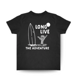 100% ORGANIC COTTON LONG LIVE THE ADVENTURE TEE - BLACK